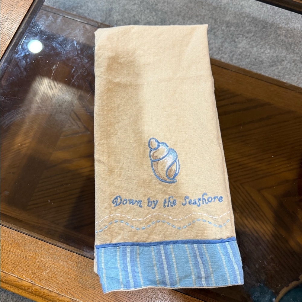 1 Tea towel by Kay Dee embroidered seashell & the phrase "Down by the Seashore